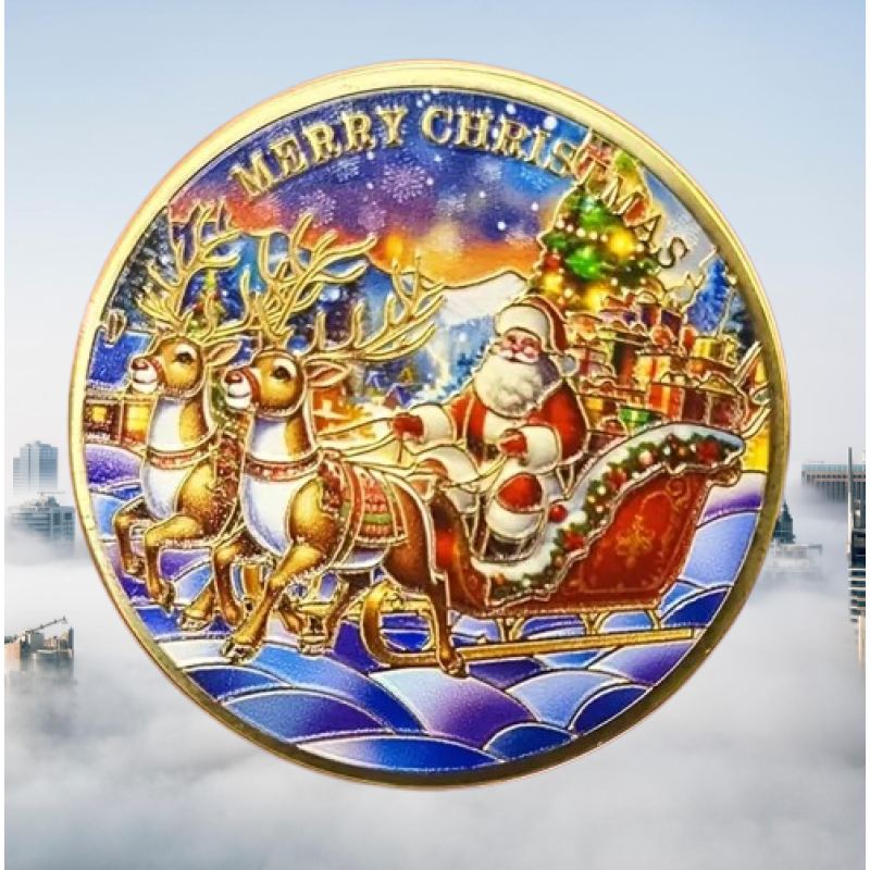 Монета сувенір кольорова “Щасливого Різдва!“ голд. Merry Christmas