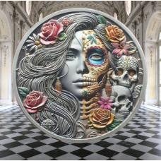 Монета 3D сувенір Memento Mori “Квіти та в“янення“ сильвер. 4*0.3см