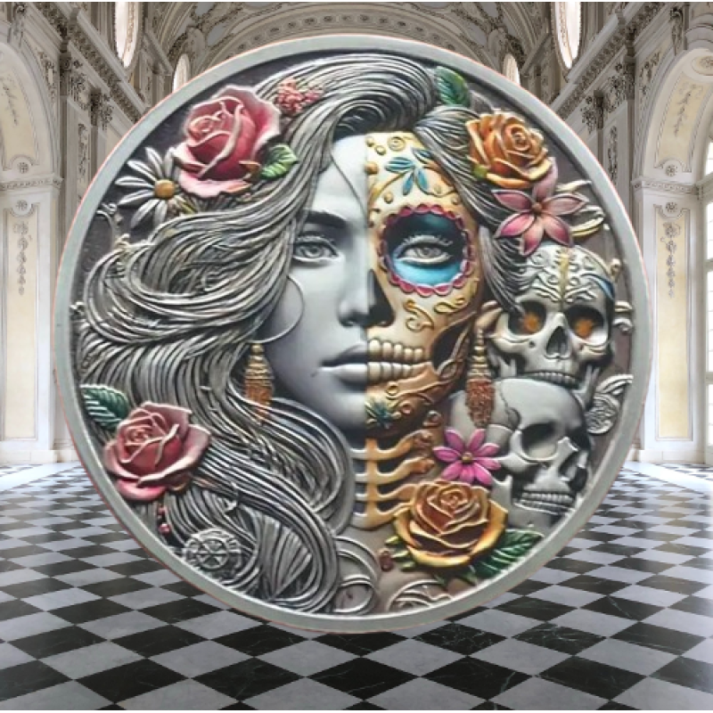 Монета 3D сувенір Memento Mori “Квіти та в“янення“ сильвер. 4*0.3см