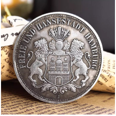 Монета срібло 5 марок, 1896 г, Гамбург. сувенір