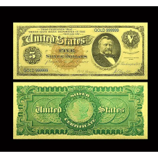 Золота колекційна банкнота сертифікат 5 доларів США 1886 року 24 карати GOLD