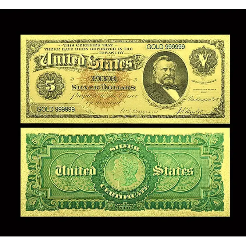 Золота колекційна банкнота сертифікат 5 доларів США 1886 року 24 карати GOLD