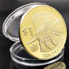 Сувенір монета 1 долар 2015 г, “Трицератопс“ голд. Сьєра Леоне. Динозаври
