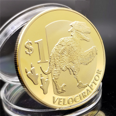 Сувенір монета 1 долар 2015 г, “Велцираптор“ голд. Сьєра Леоне. Динозаври