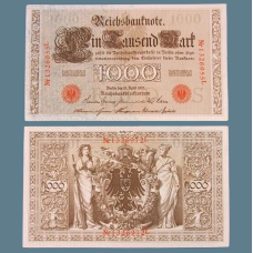 Колекційна банкнота 1000 марок 1910 р. (червоний друк) Німецька Імперія. UNC до колекції