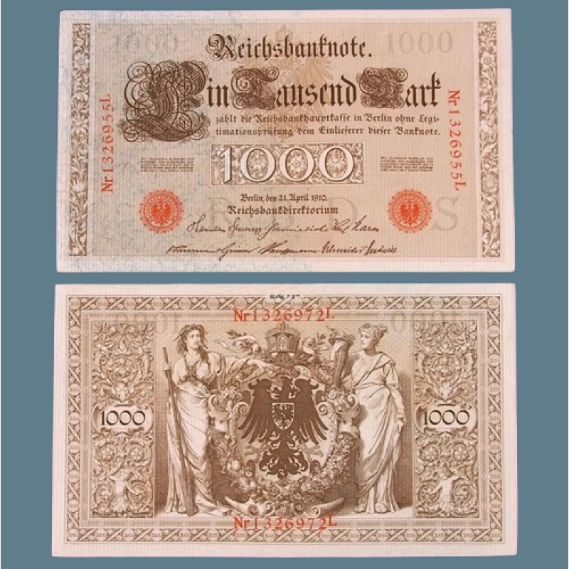 Колекційна банкнота 1000 марок 1910 р. (червоний друк) Німецька Імперія. UNC до колекції