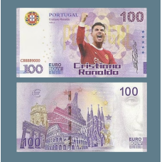 Сувенірна банкнота 100 Euro євро “Кріштіану Роналду“ (червона футболка). Китай