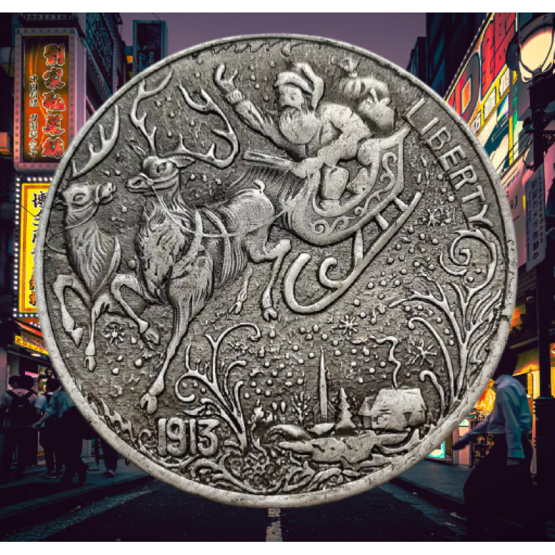 Сувенір монета долар США 1913г “Дід мороз і олені“. Hobo Coin American Morgan