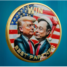 Пам“ятна монета президент Дональд Трамп і Ілон Маск “Найкращі партнери“ 2025г. голд