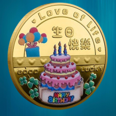 Пам“ятна кольорова монета “З днем народження“ Happi Birthday, Голд. Користь виконання бажань