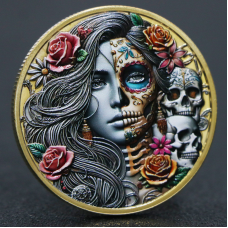 Монета 3D сувенир Memento Mori “Цветение и увядание“ голд. 4*0.3см