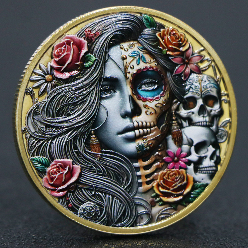 Монета 3D сувенир Memento Mori “Цветение и увядание“ голд. 4*0.3см