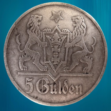 Монета сувенір 5 гульденів 1927 року “Костел Свята Марії“ (Польща, Воєнне місто Данциг)
