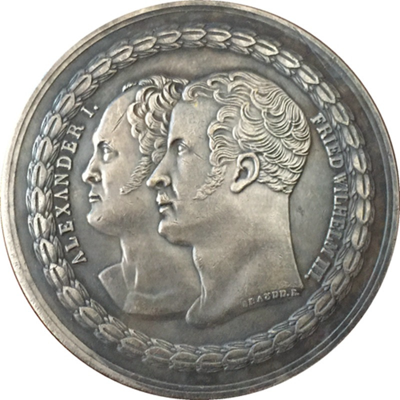 Сувенir Медаль 1818 р. Пінстрах Хрест III Прусський і Олександр I Російський, на закладці пам“ятника перемоги