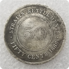 Сувенir Монета 50 СТРЕЙТС-СЕТЛМЕНТС 1886. Королева Вікторія.