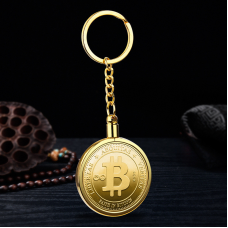 Сувенір монета Брелок Bitcoin Біткоїн в оправі. голд