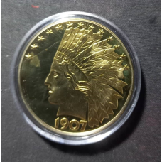 Сувенір монета 10 доларів США 1907 г голд Пруф (40х3мм)