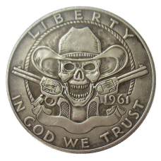 Сувенір монета 50 міліграм США 1961 “ Череп і два револьвери“ Hobo Coin American