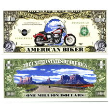 Сувенірна байкерська банкнота 1 мільйон доларів США 2002г “Мотоцикл Harley Davidson“