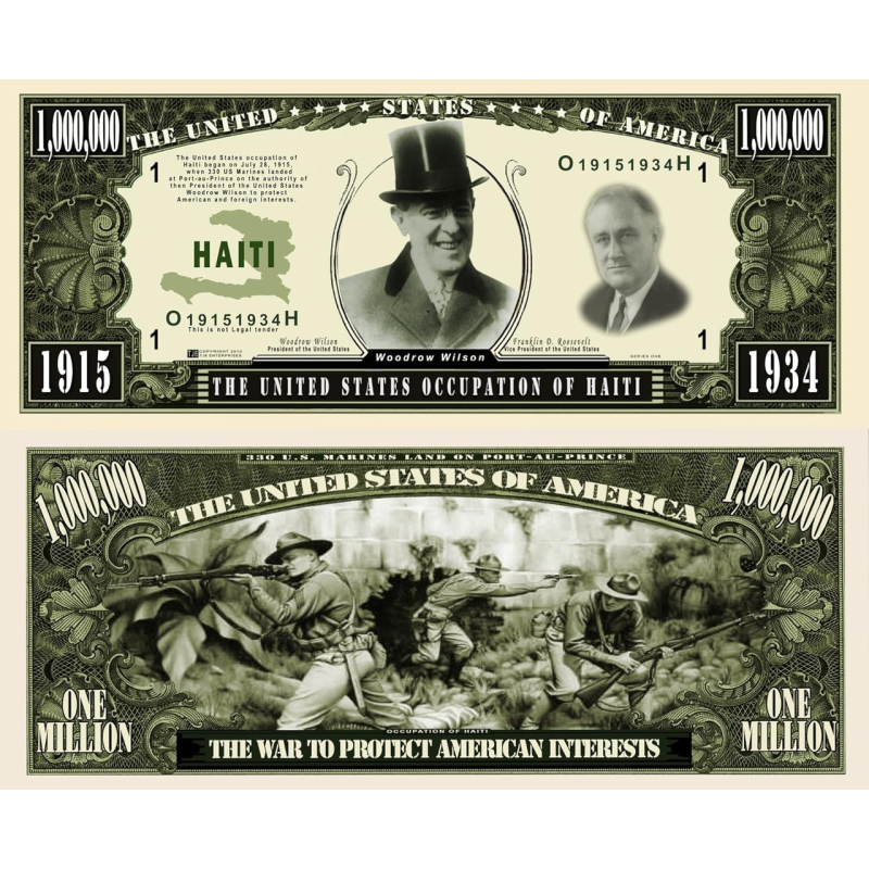 Сувенірна банкнота 1 мільйон доларів США 1915-1934г “Окупація Гаїті, Вудро Морріс“