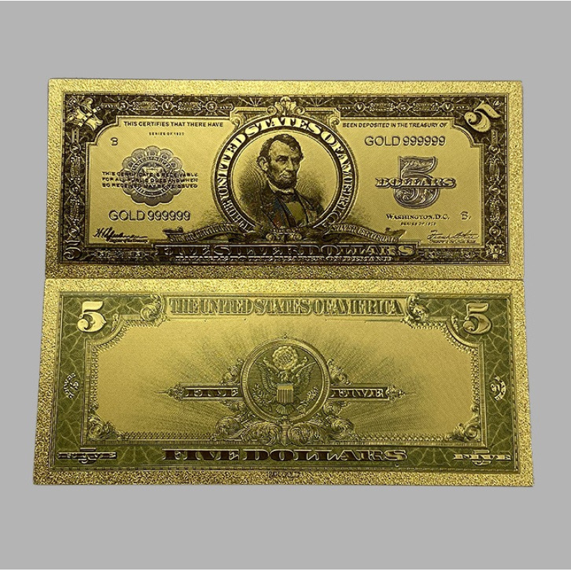 Золота колекційна банкнота США 5 доларів 1923г лоток. (золота фольга)