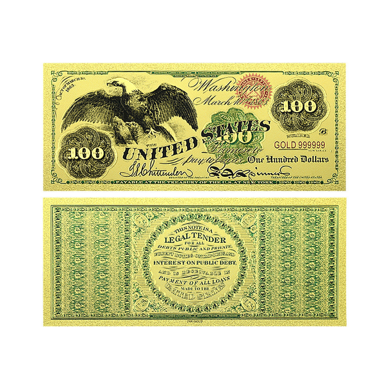 Золота колекційна банкнота США 100 доларів 1863г Золотий орел (золота фольга)