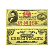 Золота колекційна банкнота США 1000 доларів 1878г Олександр Гамільтон (золота фольга)