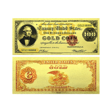 Золота колекційна банкнота США 100 доларів 1882г (золота фольга)