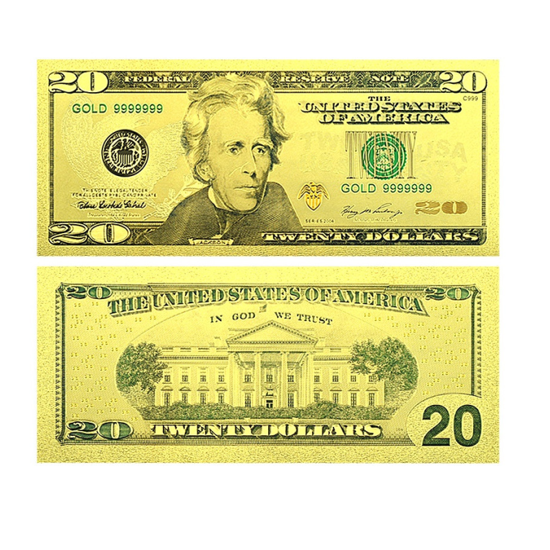 Золота колекційна банкнота США 20 доларів 2009г (золота фольга)