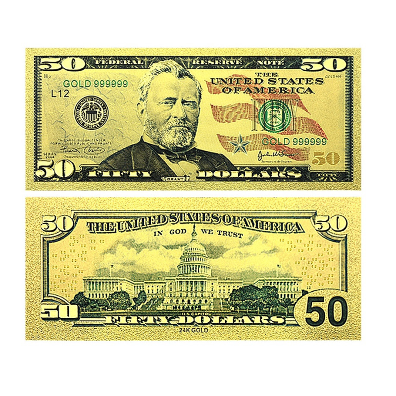 Золота колекційна банкнота США 50 доларів 2009г (золота фольга)