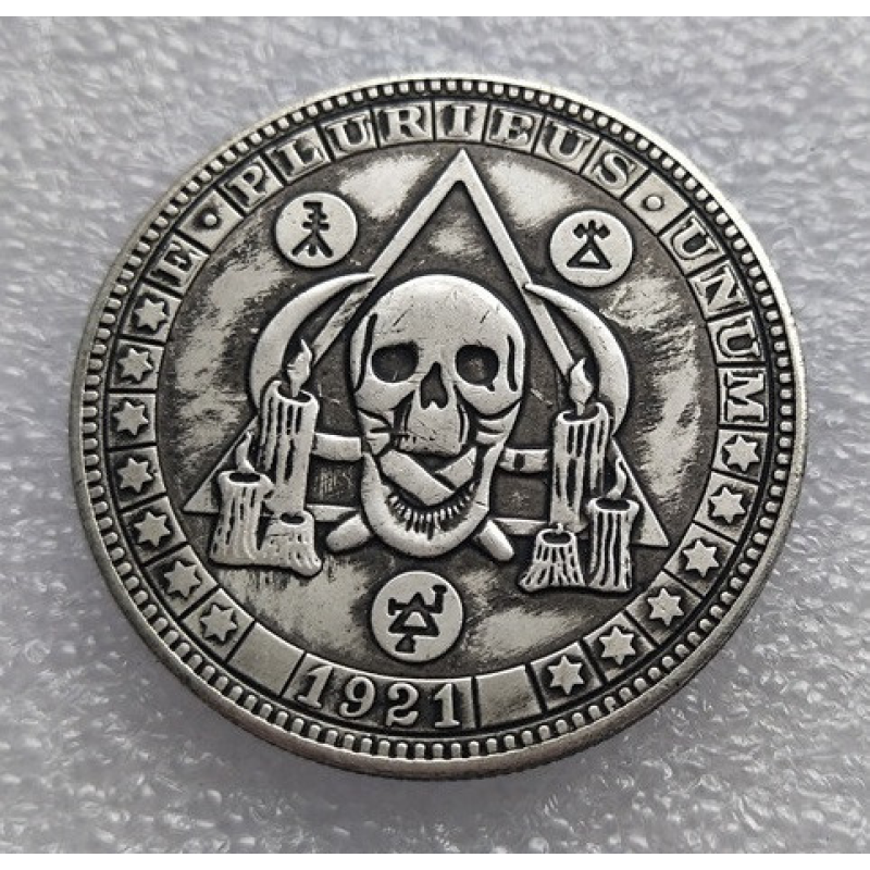 Сувенір монета 1 долар США 1921 Хобо “Череп і свічки“. Hobo Coin American
