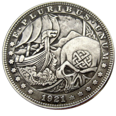 Сувенір монета долар США 1921г “Драккар і череп“. Hobo Coin American Morgan