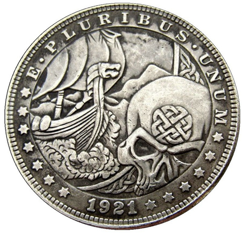 Сувенір монета долар США 1921г “Драккар і череп“. Hobo Coin American Morgan
