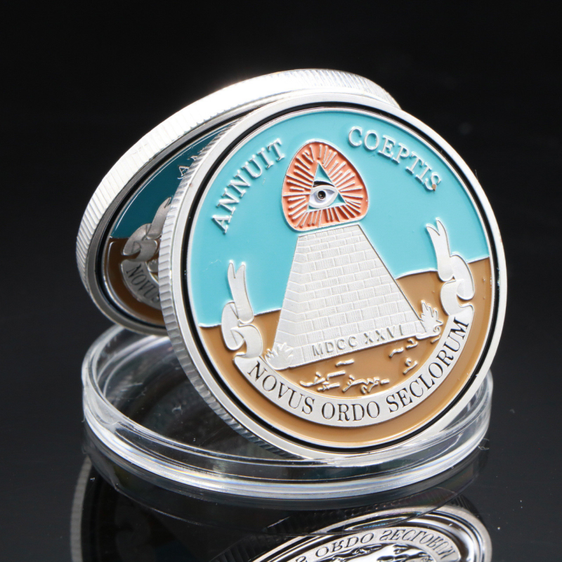 Сувенір пам“ятна монета Масонства кольорова. (Masonic Challenge Coin) сильвер