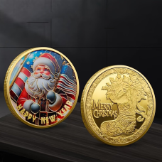 Монета сувенір із серії Merry Christmas “Щасливого Різдва!“. Санта з прапором. подарунок на Новий Рік