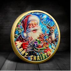 Монета сувенір із серії Merry Christmas “Щасливого Різдва!“. Санта й олень. подарунок на Новий рік