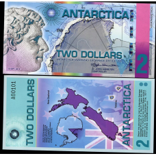 Комплект сувенірна колекційна банкнота Два мініктарктики 2008г (Antarctica Two Dollars).