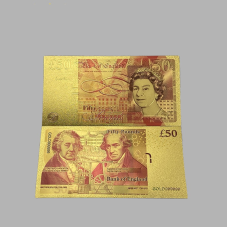 Золота колекційна банкнота 50 британських фунтів.  (золота фольга)