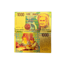 Золота колекційна банкнота італійських 1000 літрів (LIRE MILLE) 1990г. . (золота фольга)