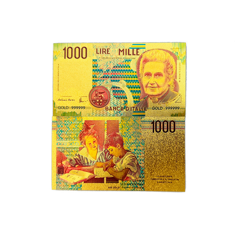 Золота колекційна банкнота італійських 1000 літрів (LIRE MILLE) 1990г. . (золота фольга)
