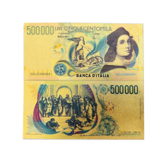 Золота колекційна банкнота італійських 500 000 лір (LIRE CINQUANTAMILA) 1992г. (золота фольга)