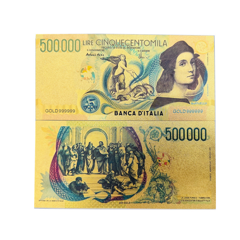 Золота колекційна банкнота італійських 500 000 лір (LIRE CINQUANTAMILA) 1992г. (золота фольга)