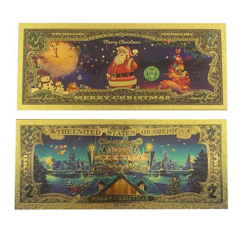 Золота колекційна банкнота 2 фунти “Merry Christmas“ Санта Клаус. (золота фольга)