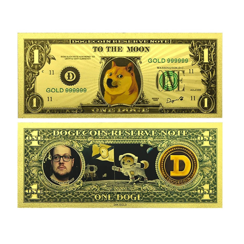 Золота колекційна банкнота 1 долар “Dogecoin“. TO THE MOON“. (золота фольга)