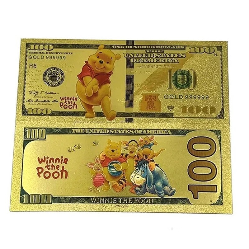 Золота колекційна банкнота 100 доларів США, Вині Пух “Winnie the Pooh“. (золота фольга)