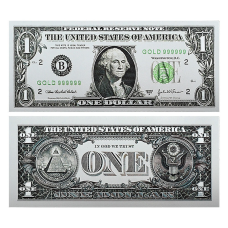 Срібна колекційна банкнота 1 долара США. (14.5*6,5 см срібна фольга)