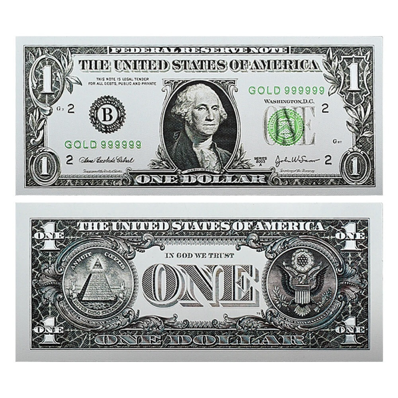 Срібна колекційна банкнота 1 долара США. (14.5*6,5 см срібна фольга)