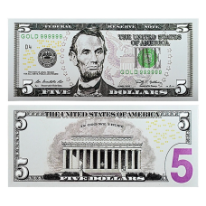 Срібна колекційна банкнота 5 доларів США. (14.5*6,5 см срібна фольга)