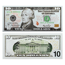 Срібна колекційна банкнота 10 доларів США. (14.5*6,5 см срібна фольга)