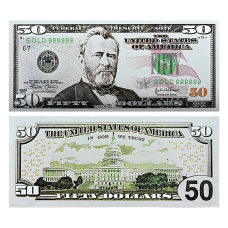 Срібна колекційна банкнота 50 доларів США. (14.5*6,5 см срібна фольга)